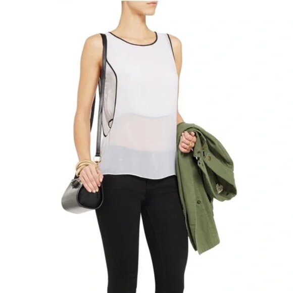 Helmut Lang Double Layered Chiffon Tank White Black Longline Minimalist size S - Picture 2 of 15